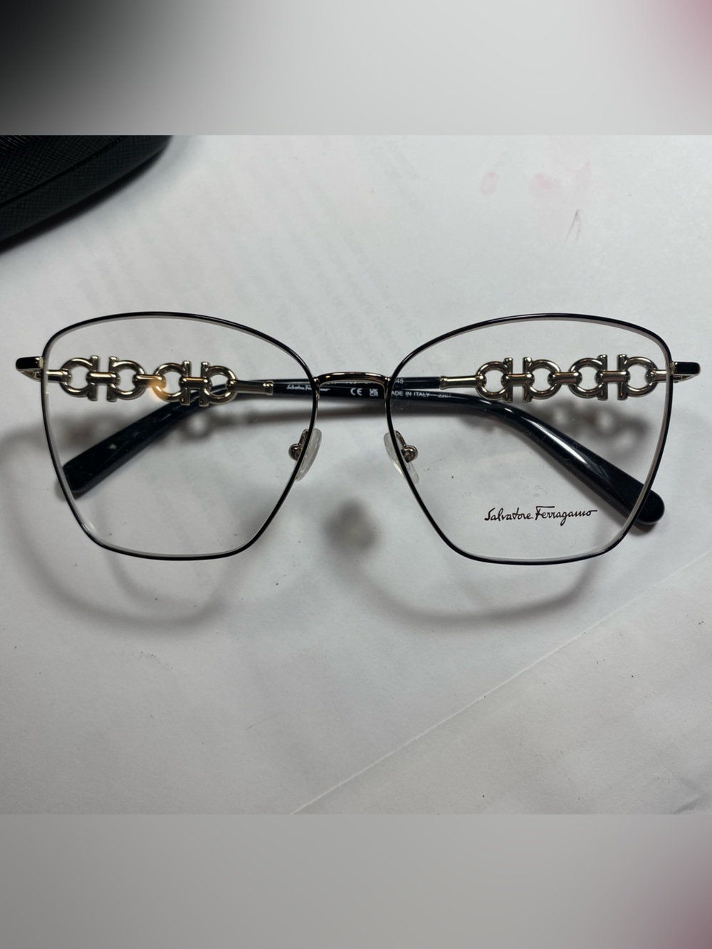 Salvatore Ferragamo Womens Black Frames with Gold Chain Detail Eyeglasses
